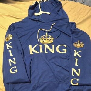 Blue and Gold Cardigan Sweater with Crown Design